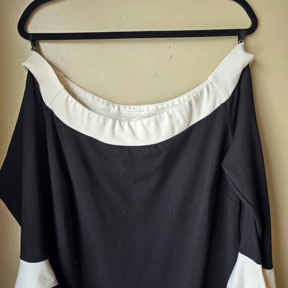 Hilary Radley Off-the-Shoulder Bell Sleeve Dress Large Black White Party Modern - Picture 3 of 10